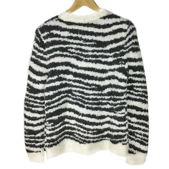 J. Crew Boucle Zebra Pullover Animal Ivory Black Crew Neck Sweater - Picture 9 of 12